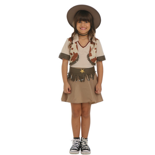 Fantasia Cowgirl Infantil Vestido Festa Junina Com Cinto E Chapéu