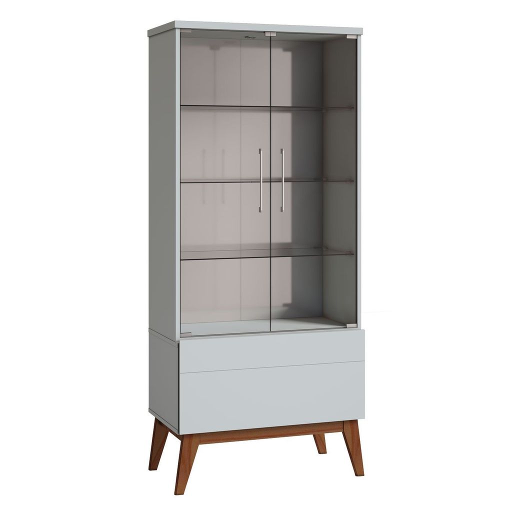 Cristaleira Classic 2 Porta de vidro 4 Prateleira Sala Jantar Retro Branco Acetinado - Imcal Móveis