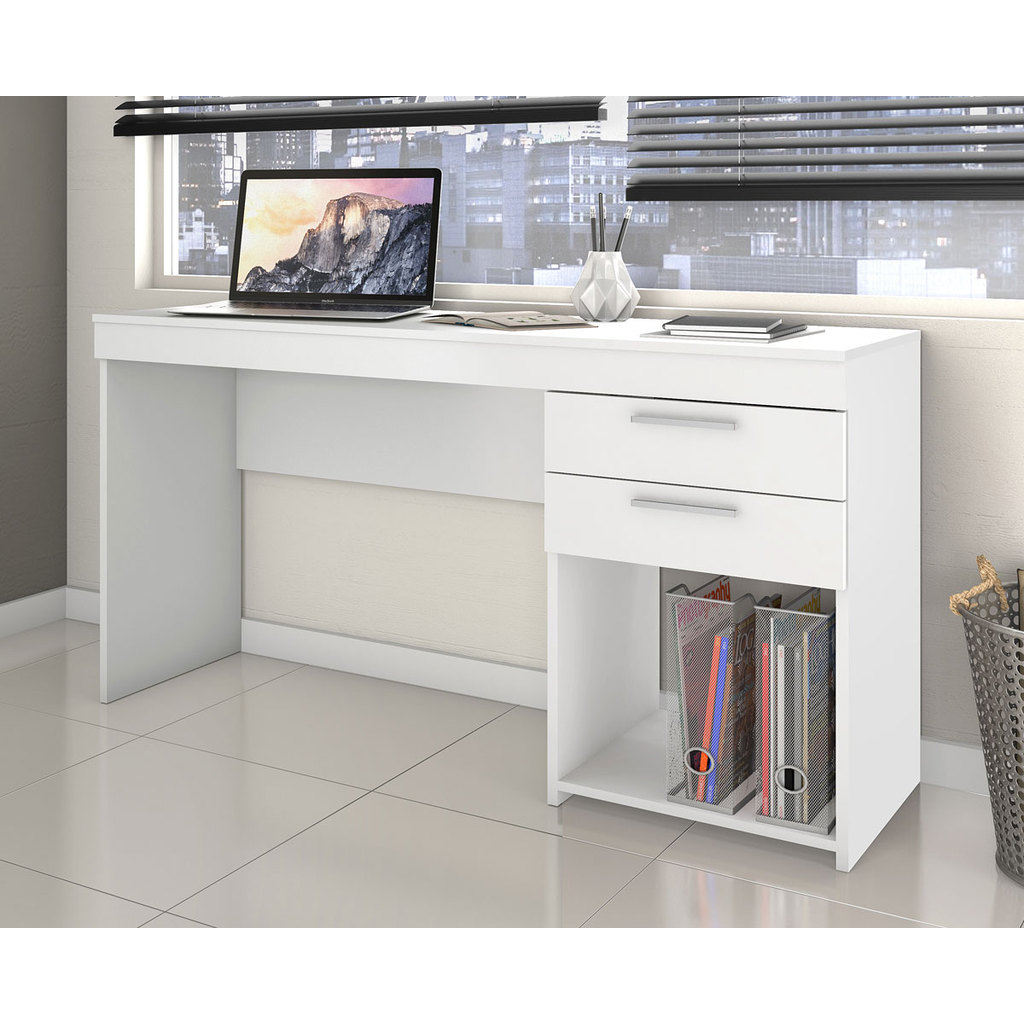 Mesa Escrivaninha para Computador Notebook Escritório Quarto 2 Gavetas Opus Branco - MoveisAqui