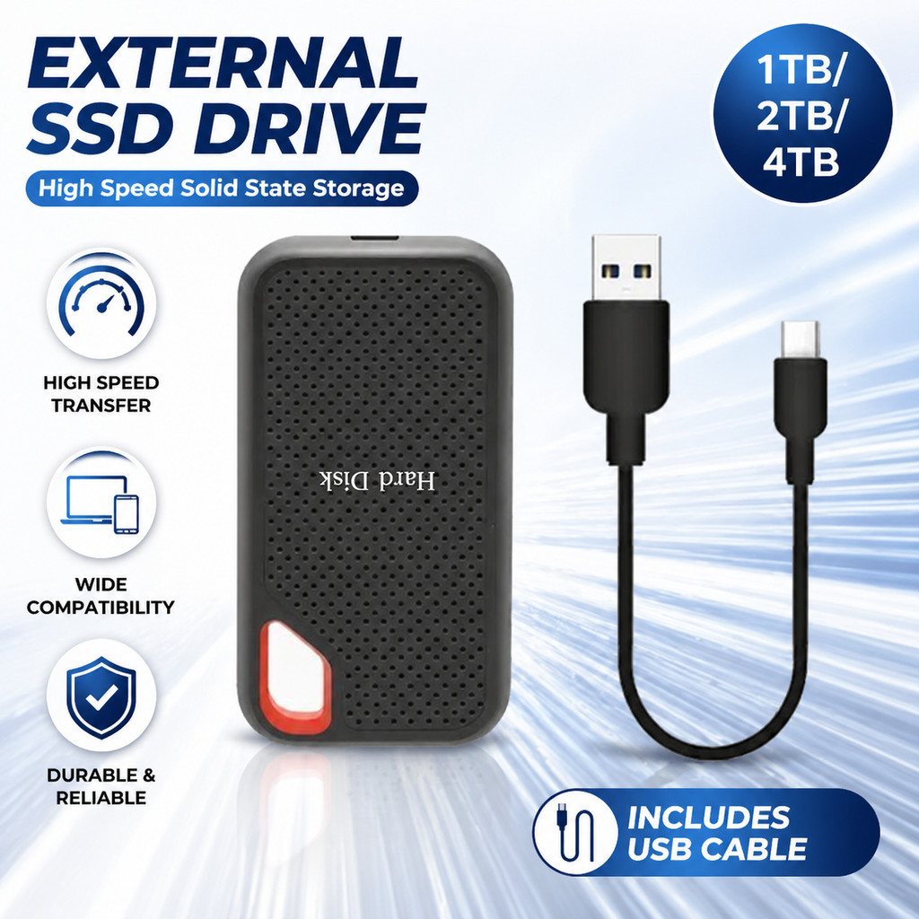 SSD Externo Portátil de Alta Velocidade 1TB/2TB/4TB USB 3.1 Resistente a Choques para PC e Mac