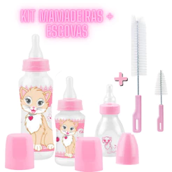 Kit 3 Mamadeiras com Bico de Silicone + Escovas de Limpeza – Rosa ou Azul