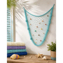Rede De Pesca Decoração Com Conchas Náuticas Decorativo Aniversário 1x2m Diversas Cores