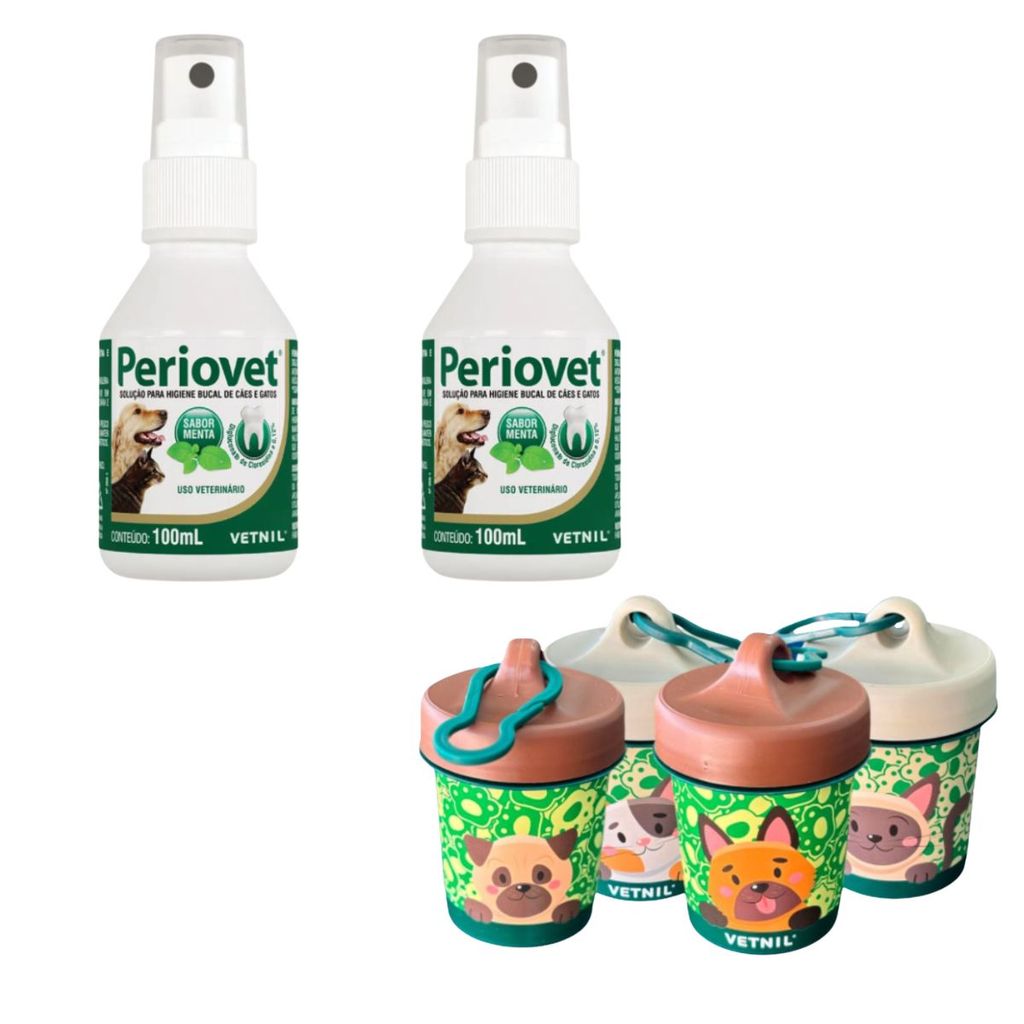 02 Periovet Spray 100ML Vetnil Trat. Tártaro Bucal + Brinde