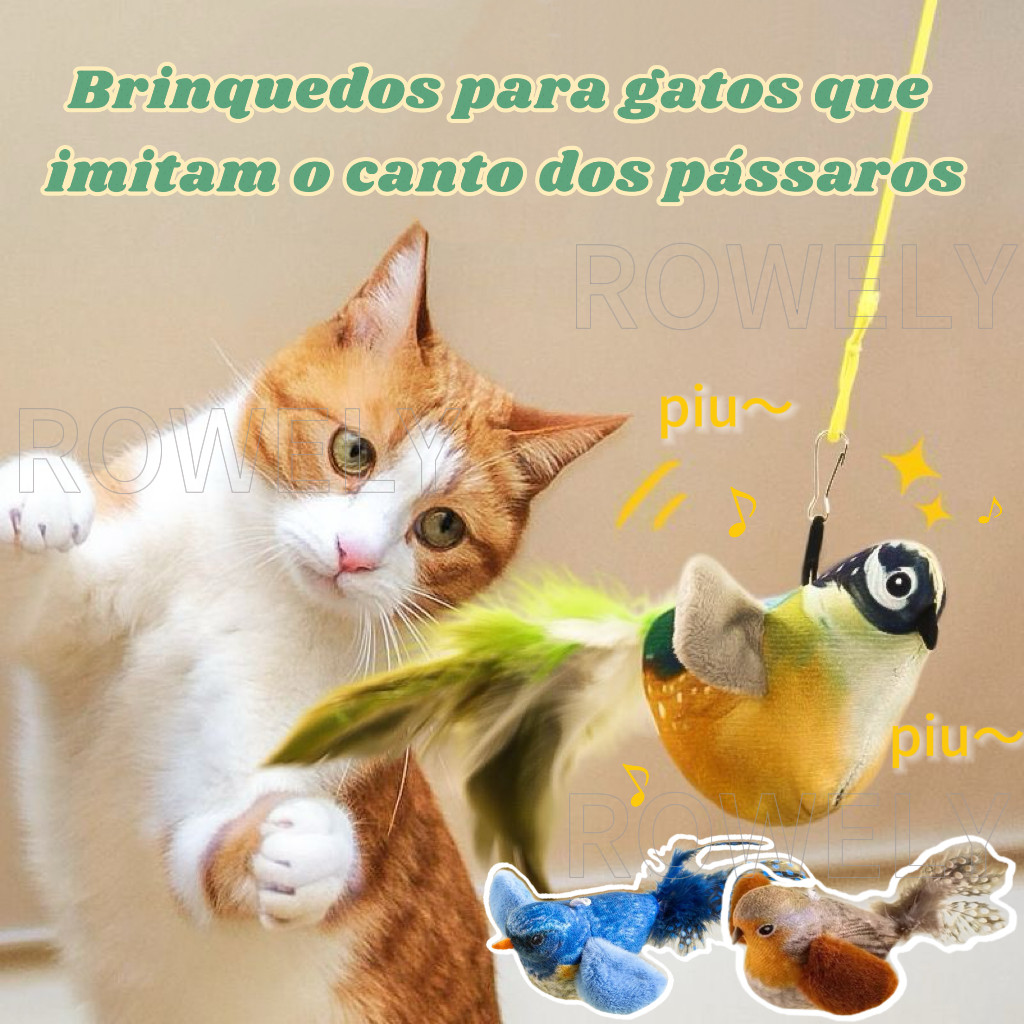 Brinquedo Interativo para Gatos de Pássaro Vibra e Emite Sons com Colorido e Erva-de-gato