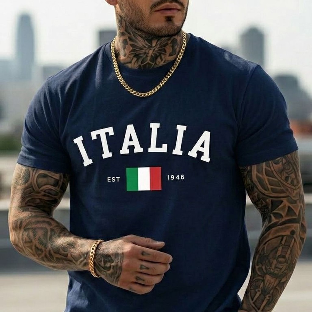 Camiseta Básica Casual Masculina Estampada Italia Estiloso Premium Academia Treino Presente