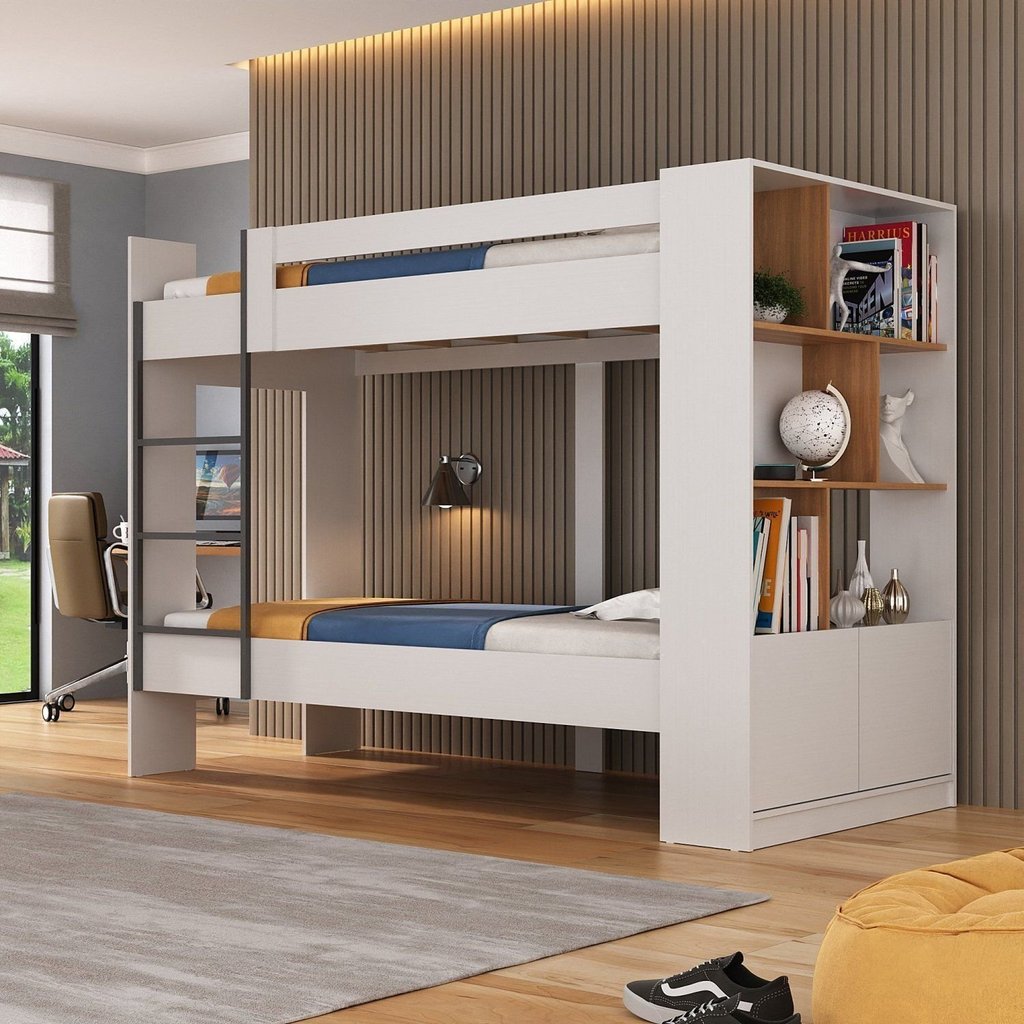 Beliche Jonava 2 Portas com Estante Yescasa Branco/Nogal Branco/Nogal