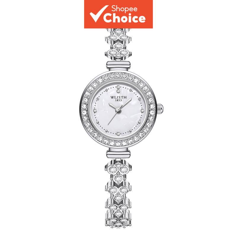 Wlisth Luxo Full-diamond Trevo De Quatro Folhas Pulseira Relógio De Quartzo Impermeável Feminino | Mostrador Madrepérola