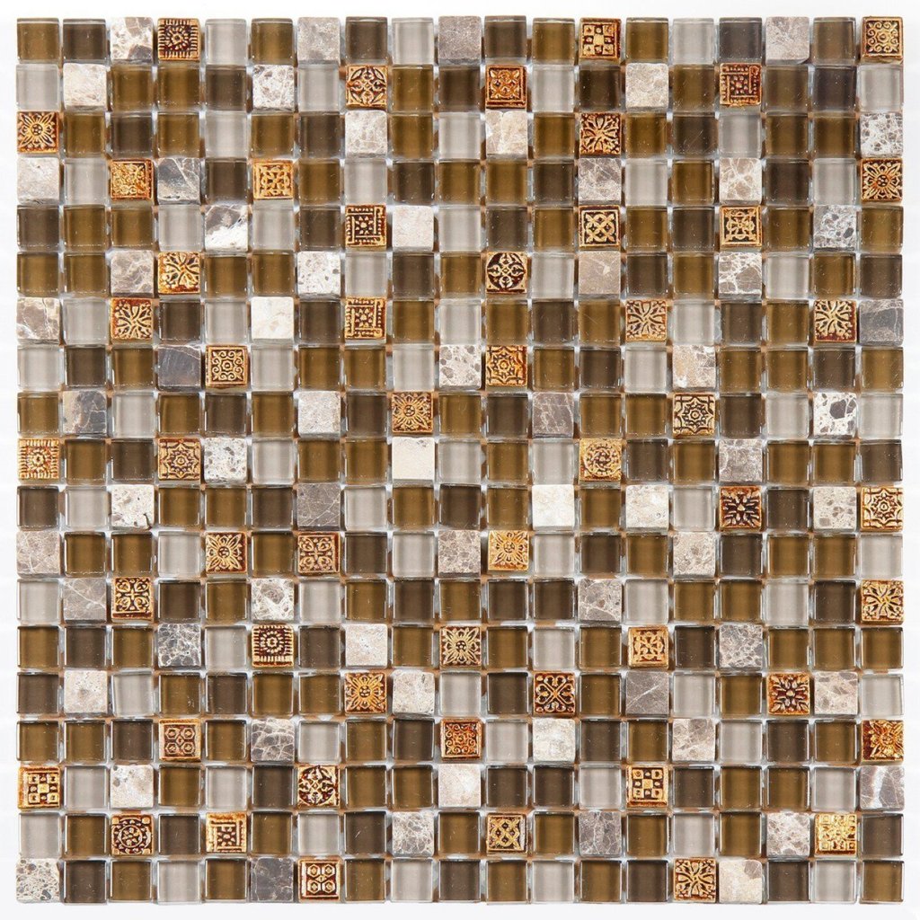 Pastilha de Vidro e Marmore de 31cm X 31cm Rende  Glass Mosaic Marrom