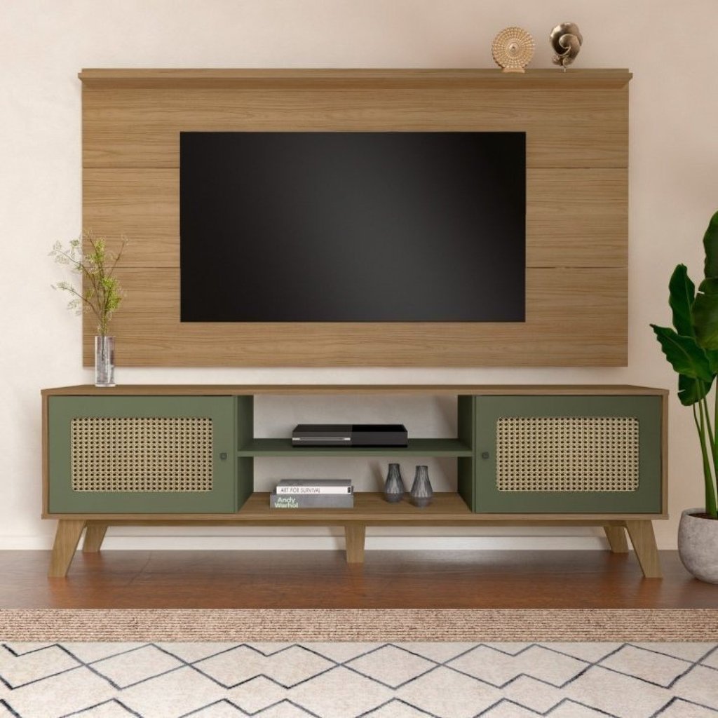 Rack com Painel para TV até 60 Polegadas MDF 180CMX153CM Universal Memphis Espresso Móveis Marrom Carvalho/Menta