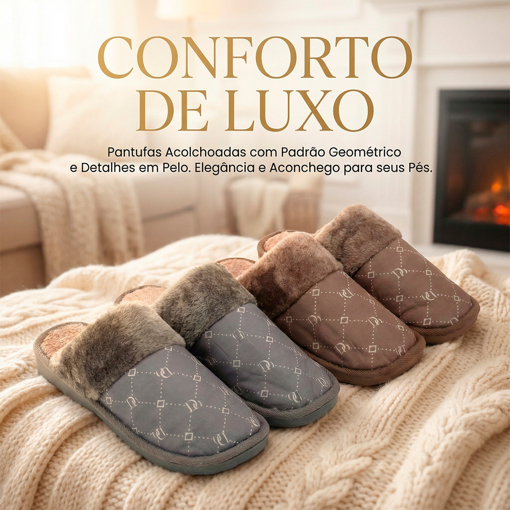 Pantufa Masculina Adulto Pelúcia Acolchoada Estampada Quentinha Confortável Macia Inverno Casa