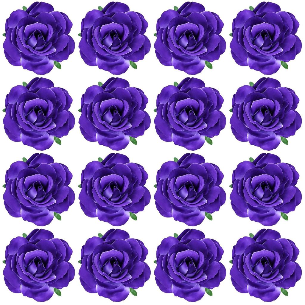 Cinaci 16 Peças de Broches de Flores de Rosa Roxa Realistas, Presilhas de Cabelo, Acessórios Florais para Festa e Baile 