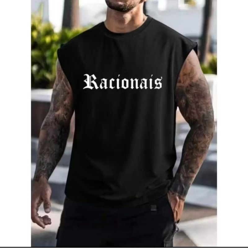 Camiseta Regata Oversized Estampada RACIONAIS Masculina Estilo Streetwear Academia Treino Fitness Casual Verão