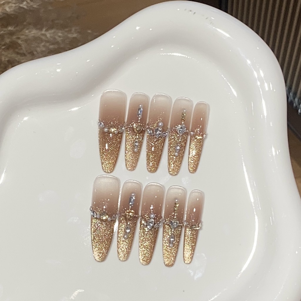 Manicure [Caixa de gemas viradas] Y Golden Strobe Olho de Gato Gradiente Pérola Pequeno Diamante Destacável Vestível