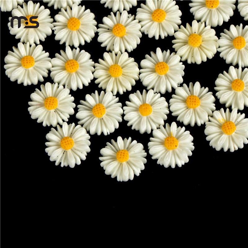 [Macrostars] 50 Peças De Resina De Flor De Margarida Branca Cabochão flatba Decoração De Joias DIY [PH]