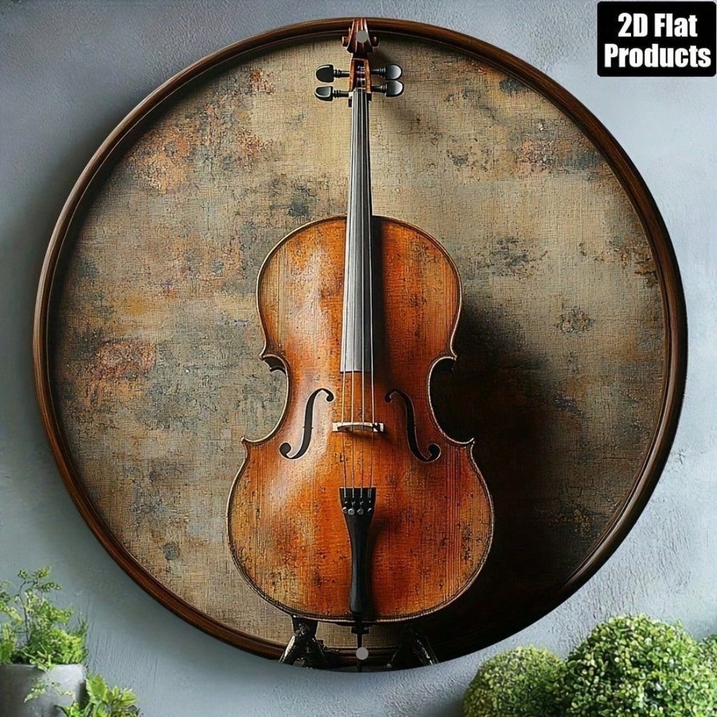 Oláyoung Arte De Parede De Violoncelo De Metal Vintage Decoração Musical Redonda Para Café Bar Casa