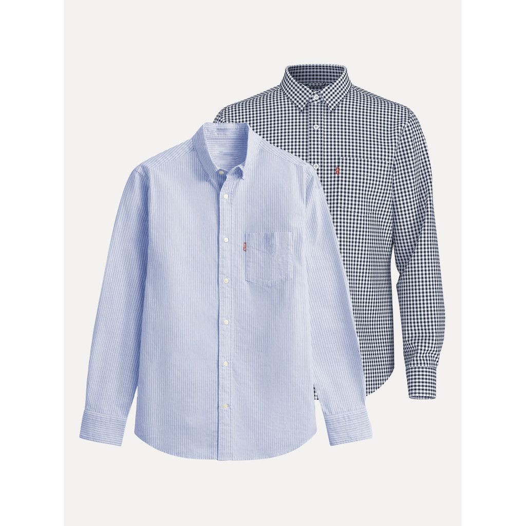 Kit Camisas Levis Original | Masculina Standard One Pocket Xadrez/Azul Claro