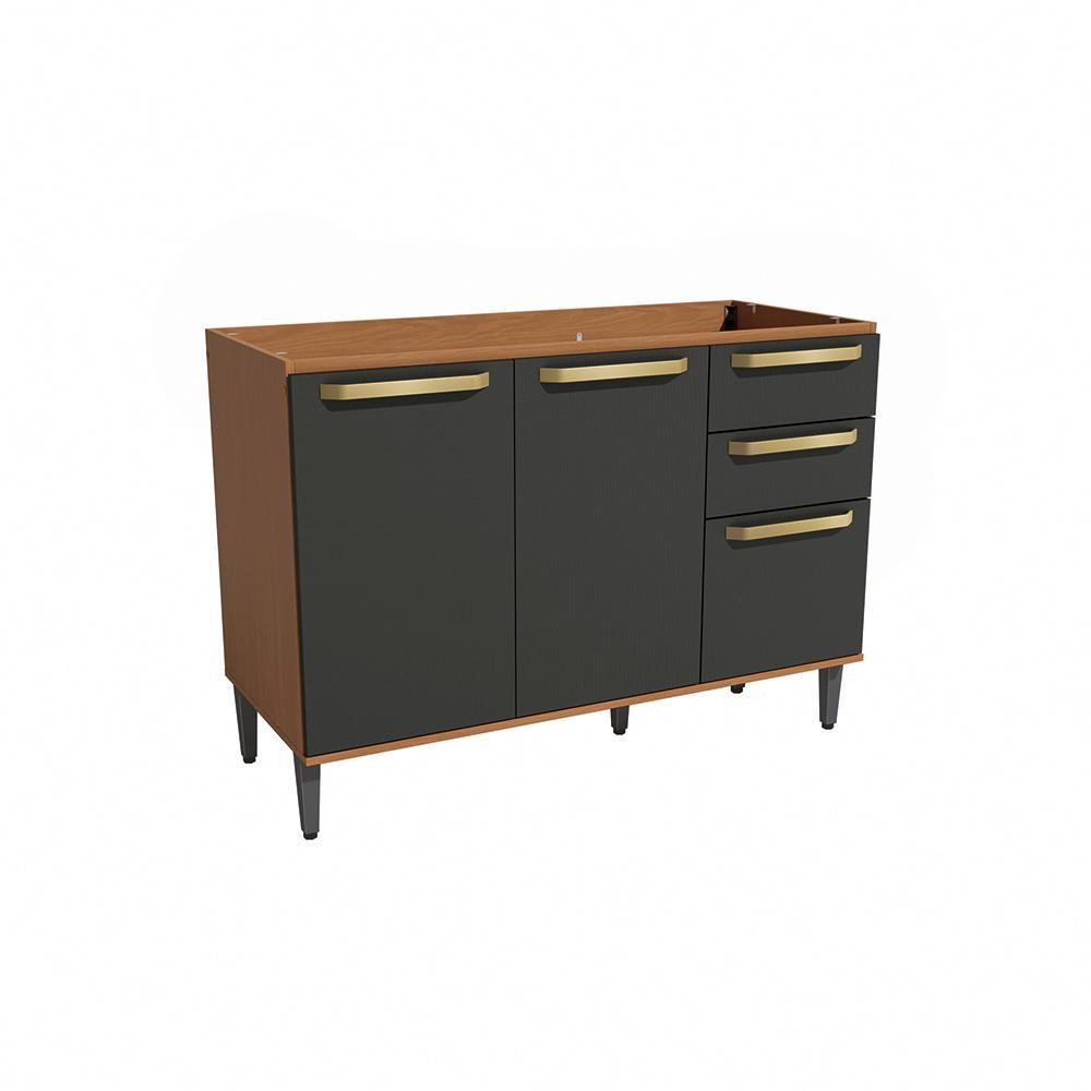 Balcão de Pia 2 Portas 3 Gavetas 120cm Elara Kappesberg Canela/Preto