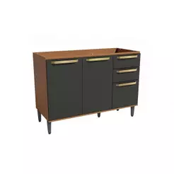 Balcão de Pia 2 Portas 3 Gavetas 120cm Elara Kappesberg Canela/Preto