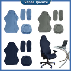 Capa de assento para cadeira gamer elástica anti-riscos de 4 peças com capa para apoio de braço