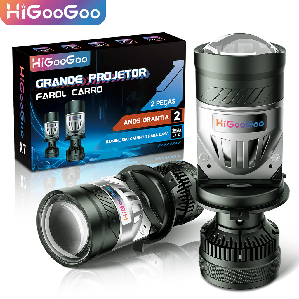 Lâmpada LED HiGooGoo X7 para farol de carro com lente de projeção grande, adequada para farol alto e farol baixo, ultra-