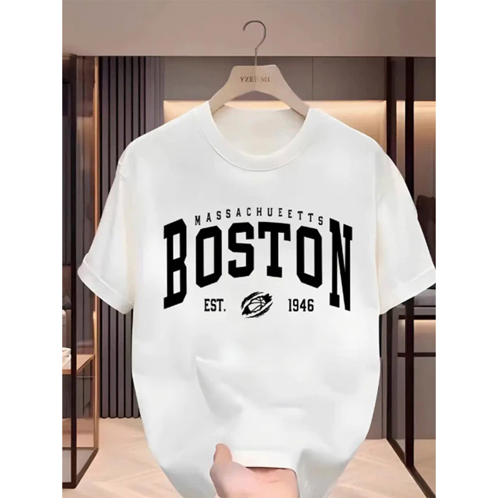 Camiseta Infantil Estampada Boston Divertida Menino Menina 100% Algodão Confortável Dia a Dia Estilosa Escolar