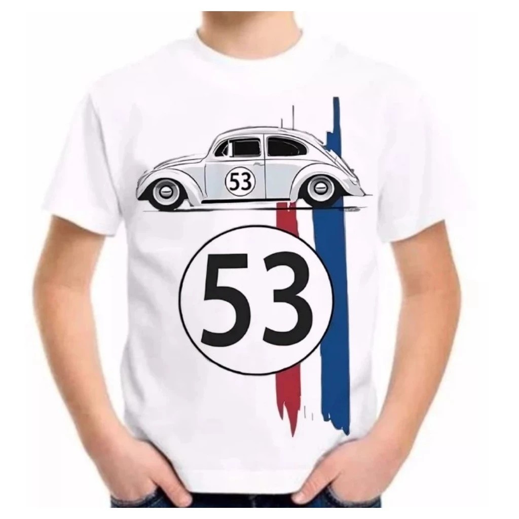Camiseta Infantil Estampada Fusca 53 Divertida Menino Menina 100% Algodão Confortável Dia a Dia Estilosa Escolar
