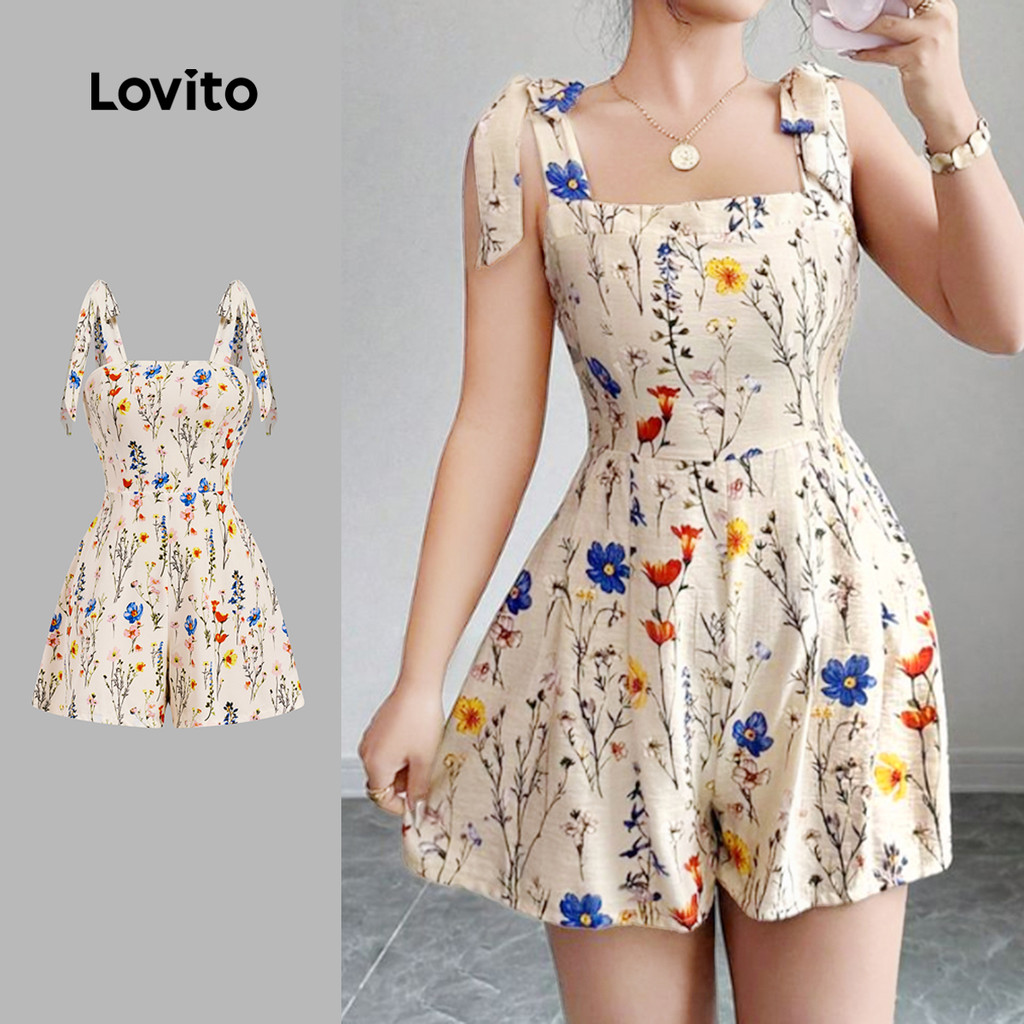 Lovito Curto Férias Macacão Com Estampa Floral Para Primavera/verão L143ED476