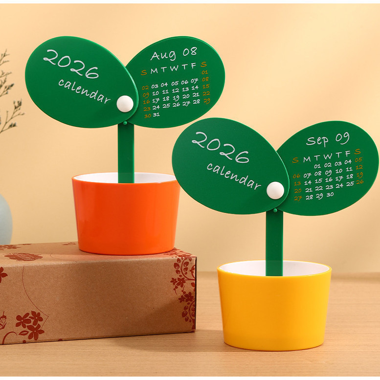 2026 Calendário De Mesa Girassol Vaso Design Plástico Mensal Caneta Titular Caixa Armazenamento Papelaria