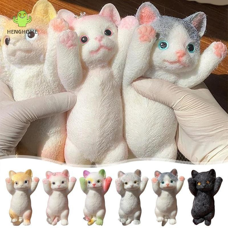 HENGHOME Big Kitty Cat Taba Squishy Silicone Fuzzy Super Kitten Handmade Squeeze Toy Mochi Mão Relaxar Liberação De Estr