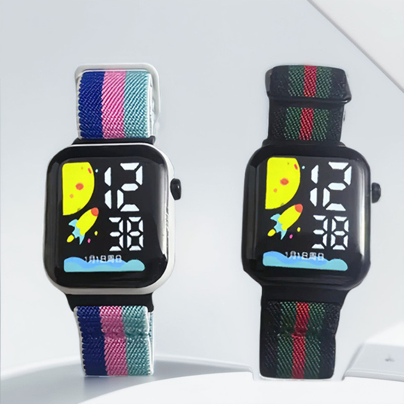 Contraste cor fita LED relógio masculino feminino estudante estilo Preppy relógio eletrônico quadrado