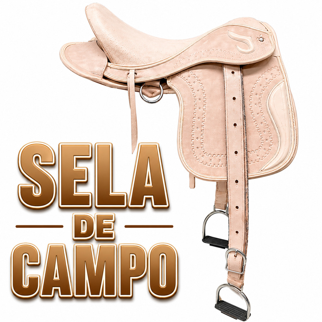 Sela para Cavalo Campo De Couro Legitimo Vaquejada Com Loro
