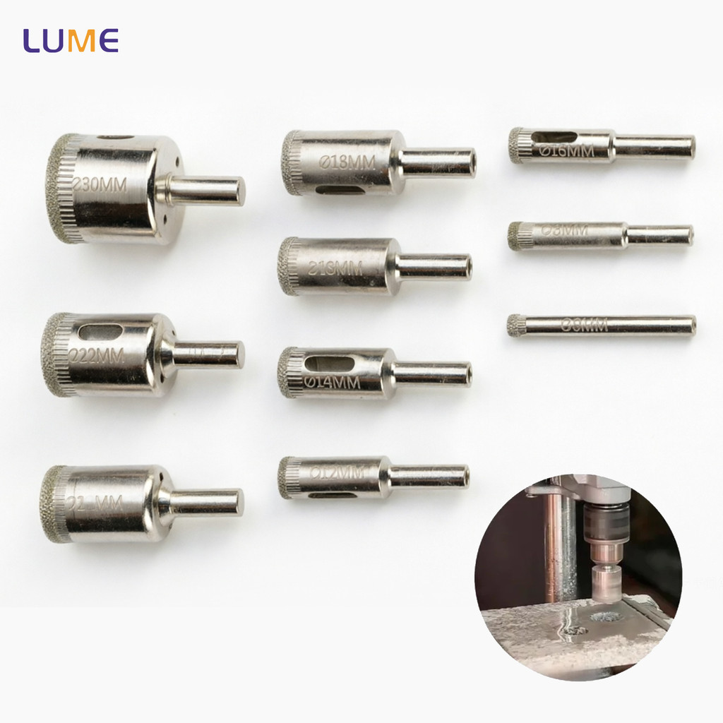 Kit 10 Brocas Diamantadas Serra Copo 6 a 30mm Corte Preciso para Vidro Cerâmica Porcelanato