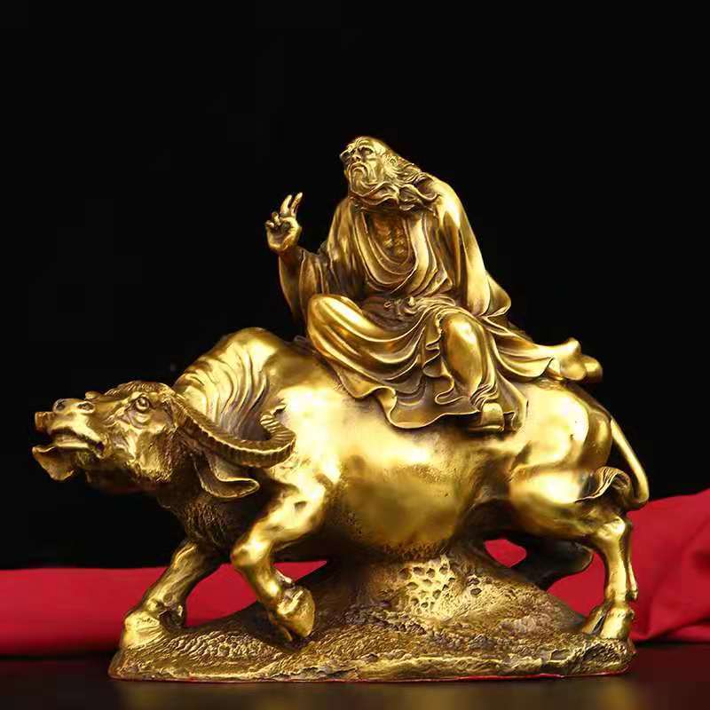 Todo em cobre Laozi touro saindo dos ornamentos alfândega ética Tianzun Laojun estátua de Bronze casa armário de vinho O