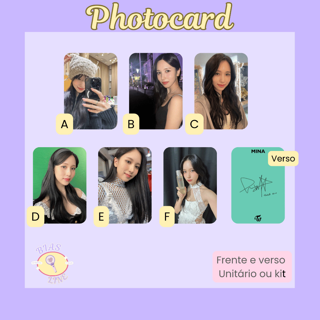 Photocard Fanmade Twice Mina Selcas (modelo 2) | K-pop | Papel Fotográfico Laminado | Unidade ou Set