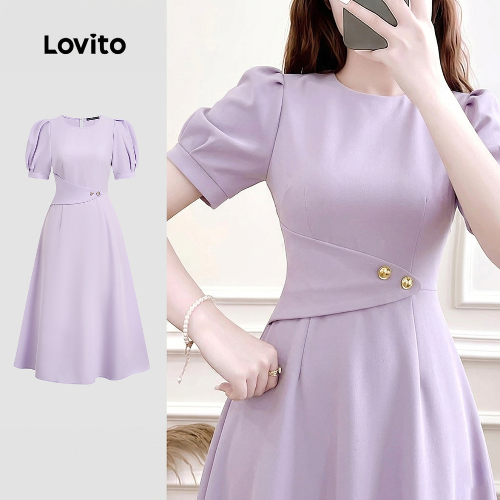 Lovito Vestido Assimétrico Elegante Primavera/verão Roxo para Mulheres LK4ED812