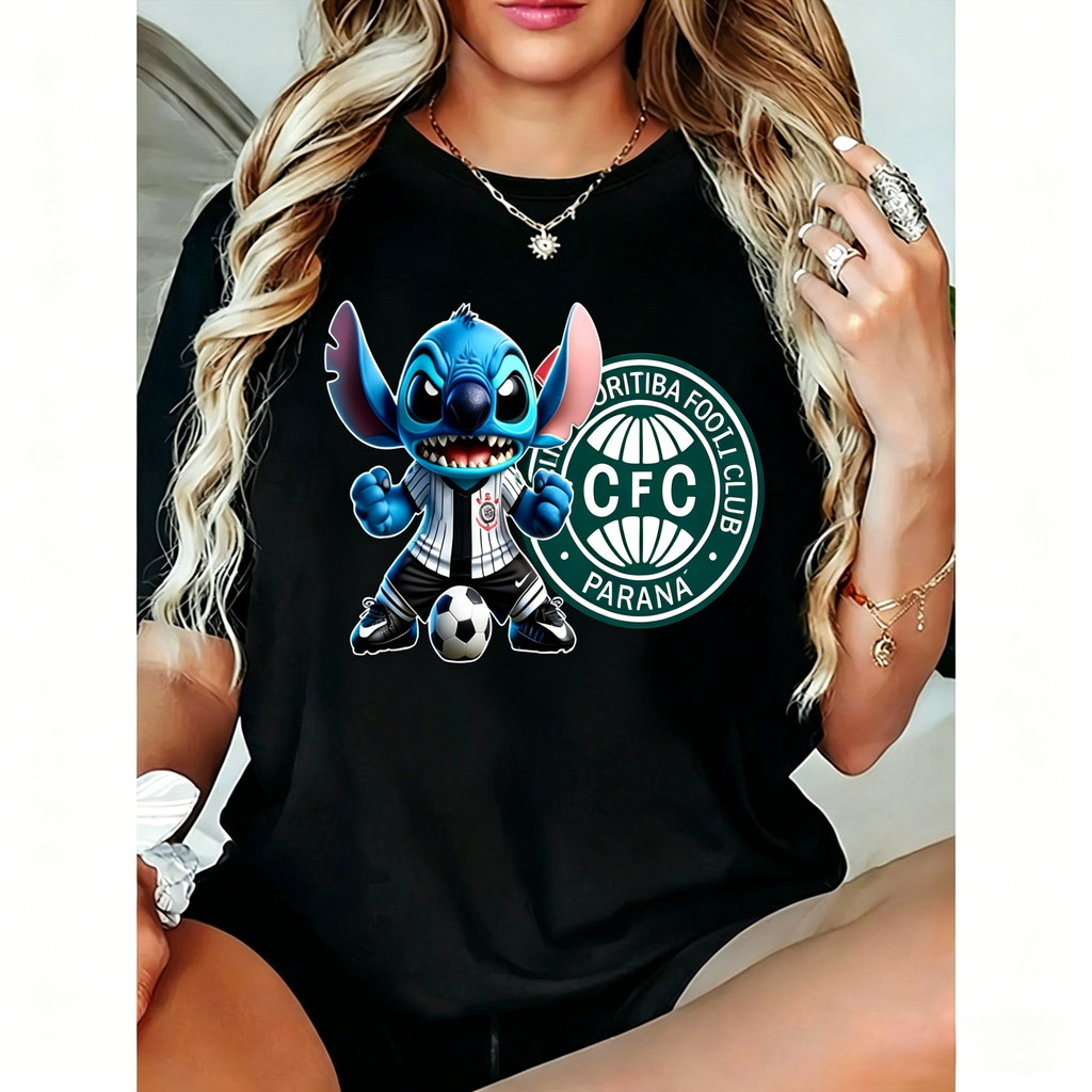 「BR.Moonlight」Camiseta Unissex Camiseta Coritiba Stitch Coxa Branca Futebol Paraná Estampa Especial Confortável Fofa ...