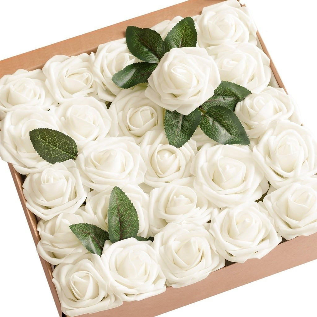 25PCS 8CM Artificial Rosa PE Espuma Rosa Noiva Bouquet Flor para Festa de Casamento Bolo Decorativo DIY Fake Flor Dia Do
