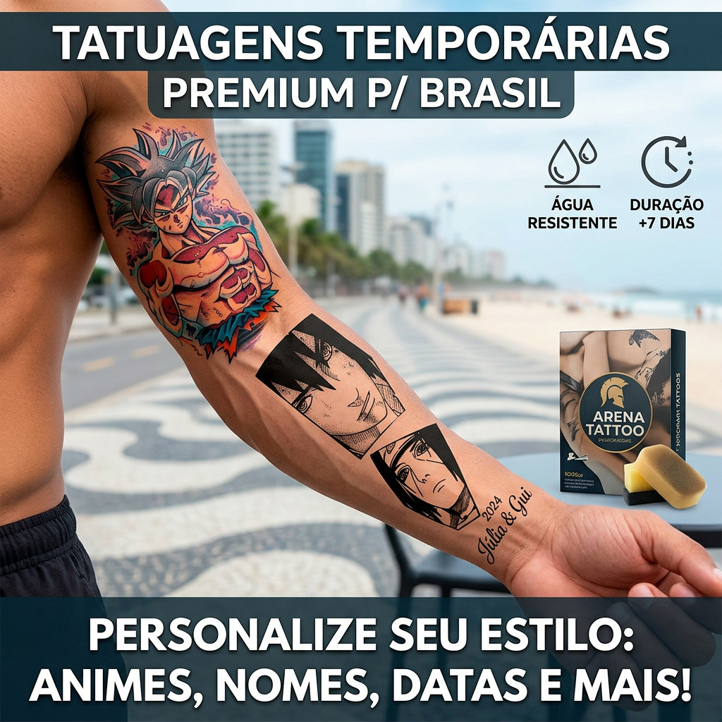 Tatuagem Temporária Sufur Anime Dragon Ball e Naruto | Goku Tattoo Falsa Adesiva Envio Imediato
