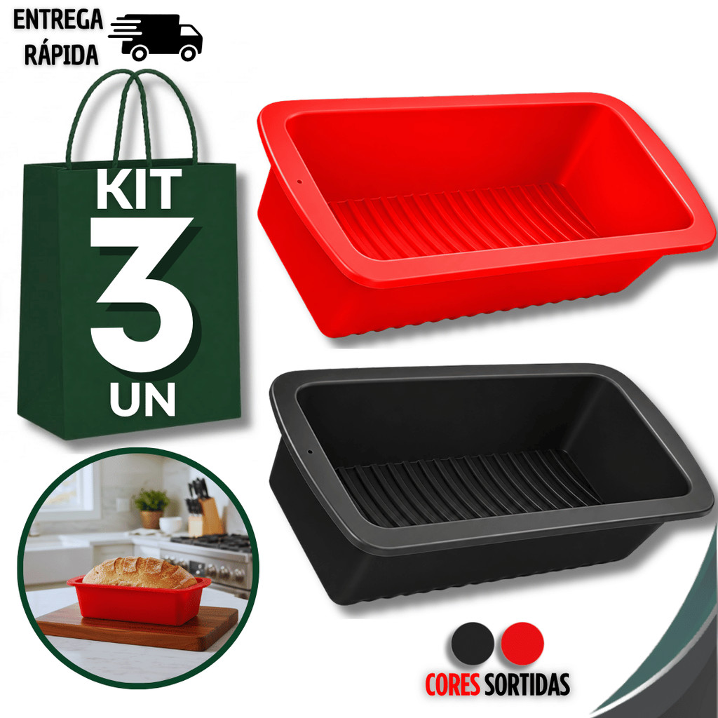 Conjunto Forma Pão Bolo Inglês Assadeira Retangular Silicone Antiaderente Utensílios de Cozinha