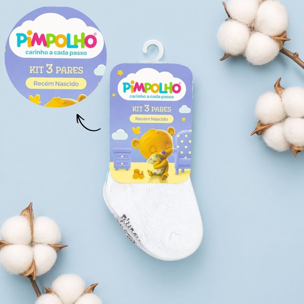 Kit Meia Cano Alto Bebê Menina e Menino Macia Algodão Pimpolho