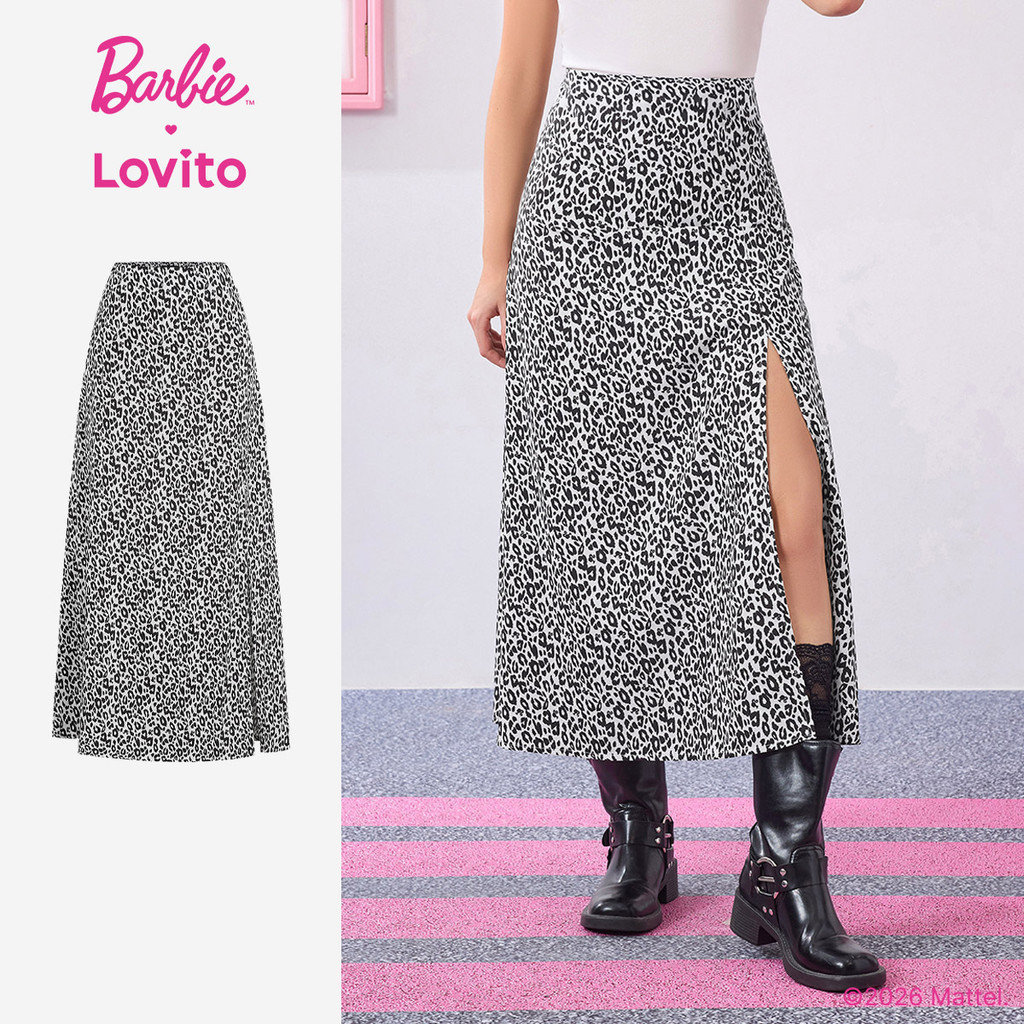 Barbie™ X Lovito Saias Casuais Padrão Dividido Frente Saias Primavera/verão para Mulheres SKBL3PAD028