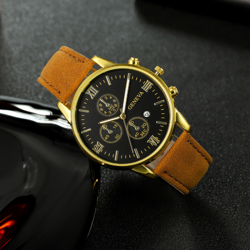 Relógio masculino de estoque pronto de fábrica, moda simples com calendário, relógio de quartzo, cinto, sensação de alta