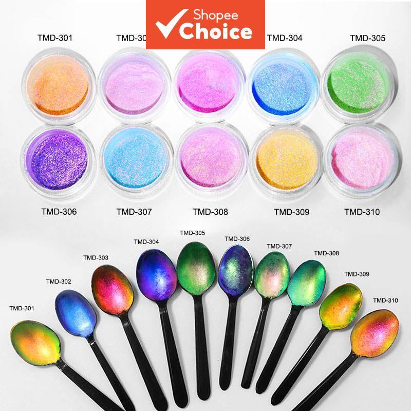 Pó de Maquiagem para Sombra de Olhos Aurora-Chameleon, Grau Cosmético, 8 Cores, Ilumina e Brilha