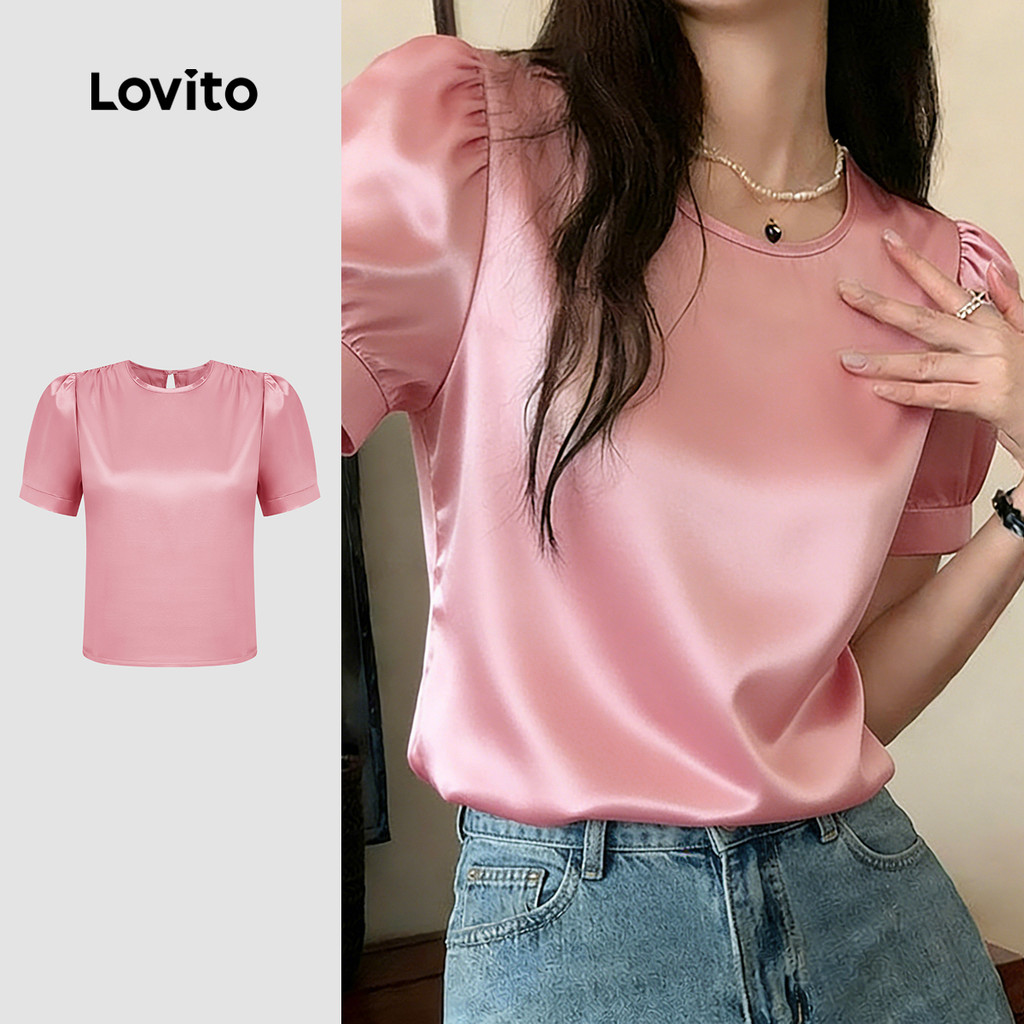 Lovito Blusa Elegante Botão para O Dia a Dia Exquisita Blusa Rosa Primavera/verão para Mulheres L183ED122