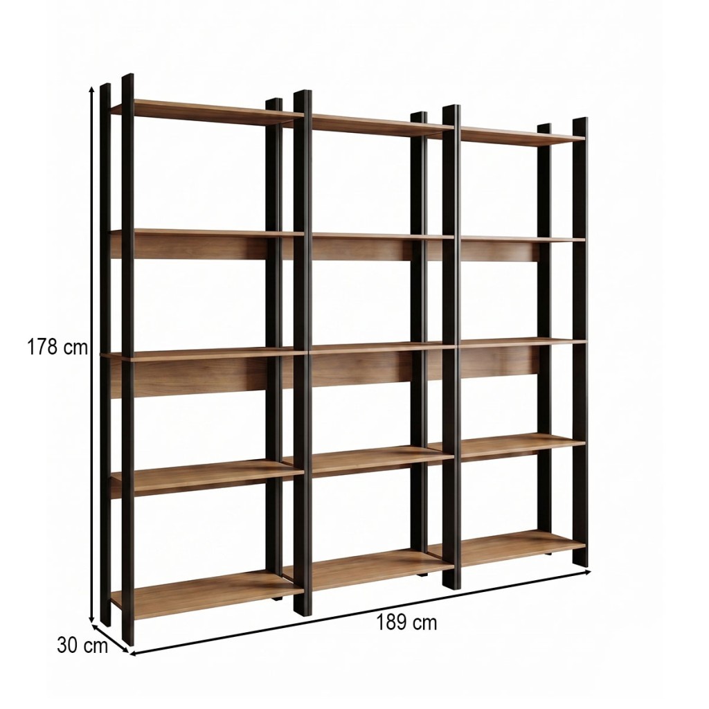 Estante para Livros Nobre 15 Prateleiras Estilo Industrial Freijó/Black - Panorama Móveis · foto 2