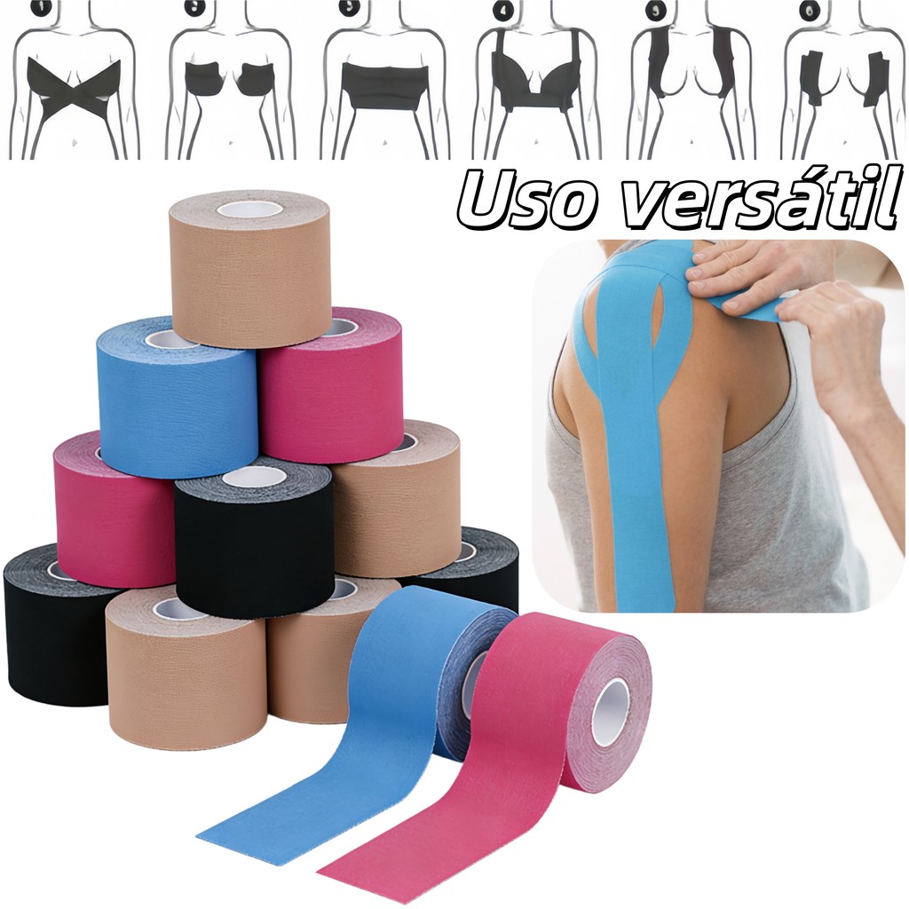 Kit com 2 rolos de fita kinesiológica elástica, 5cm × 5m, para alívio de dores e fisioterapia