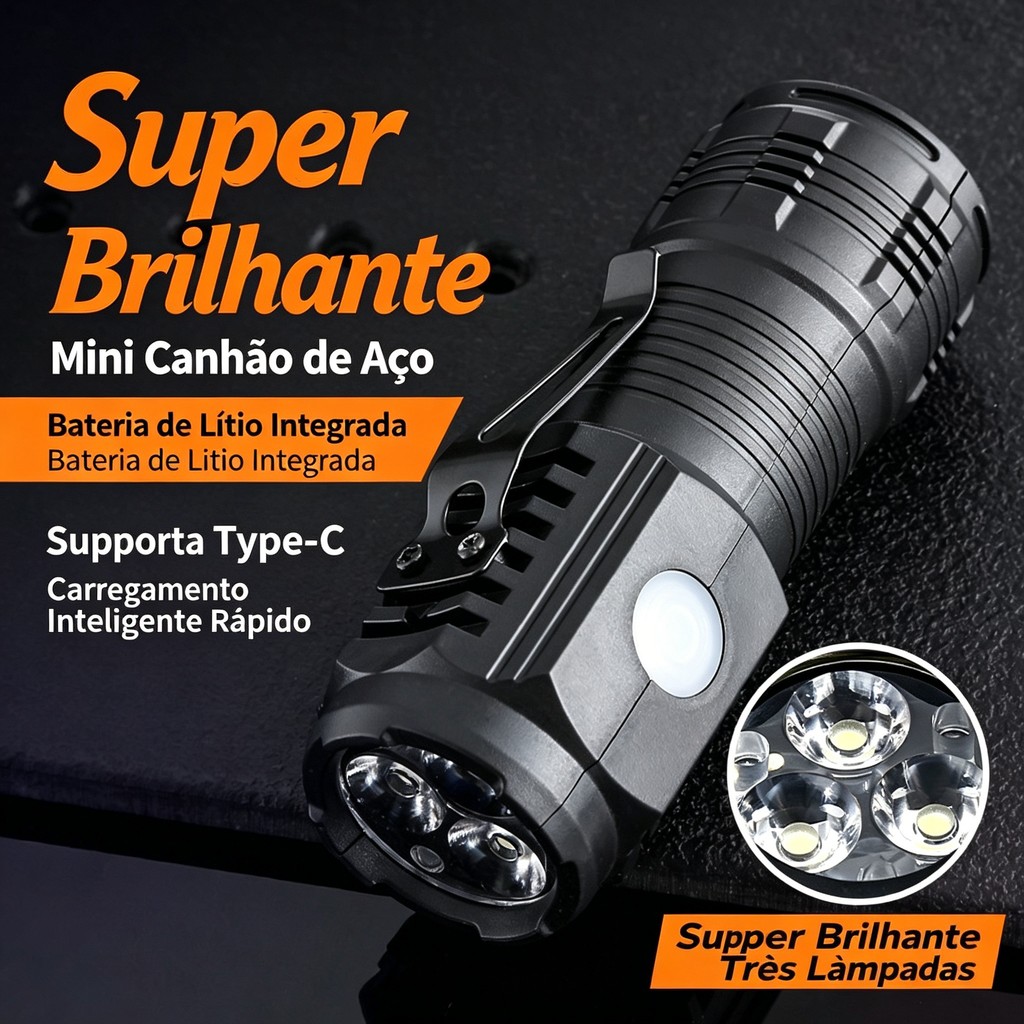 Mini Lanterna Super Potente Tatica Recarregavel Led Para Camping portátil Alta Luminosidade Luz Forte Potência Alta