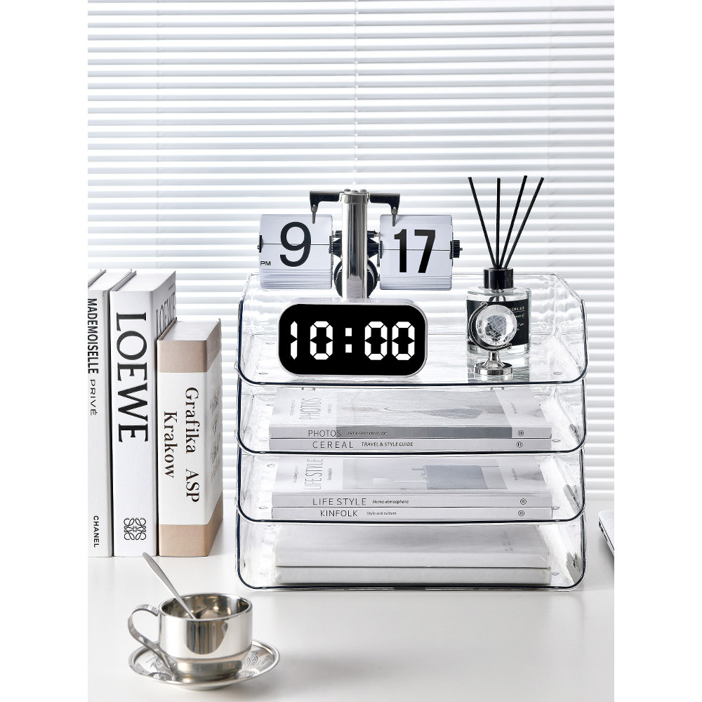 Caixa de armazenamento de mesa transparente escritório a4 arquivo de papel Rack de dados gaveta mesa organizador de arti