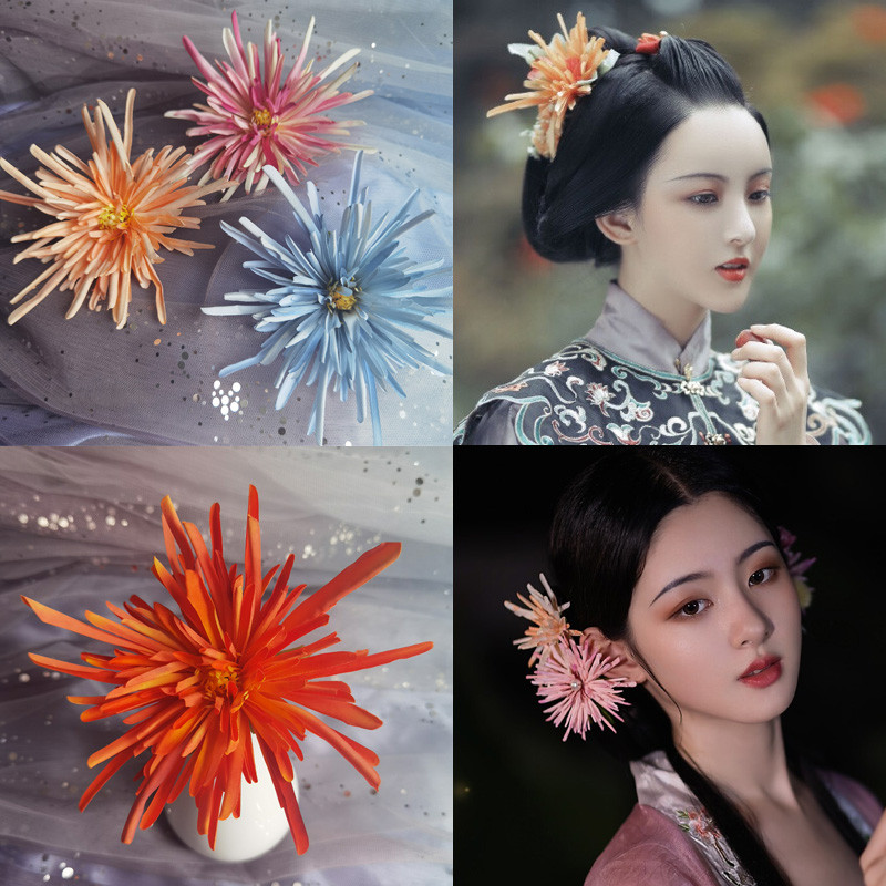 Traje antigo cocar simulação flor Hairpin estilo antigo jóias flor de seda estilo Tang Hanfu acessórios de cabelo foto e