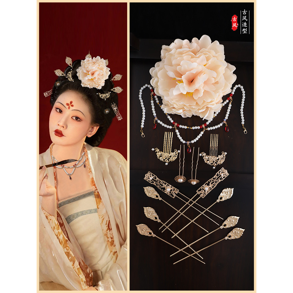Estilo antigo Hanfu cocar feminino antigo traje acessórios para o cabelo Ming feito conjunto de flores de seda elegante